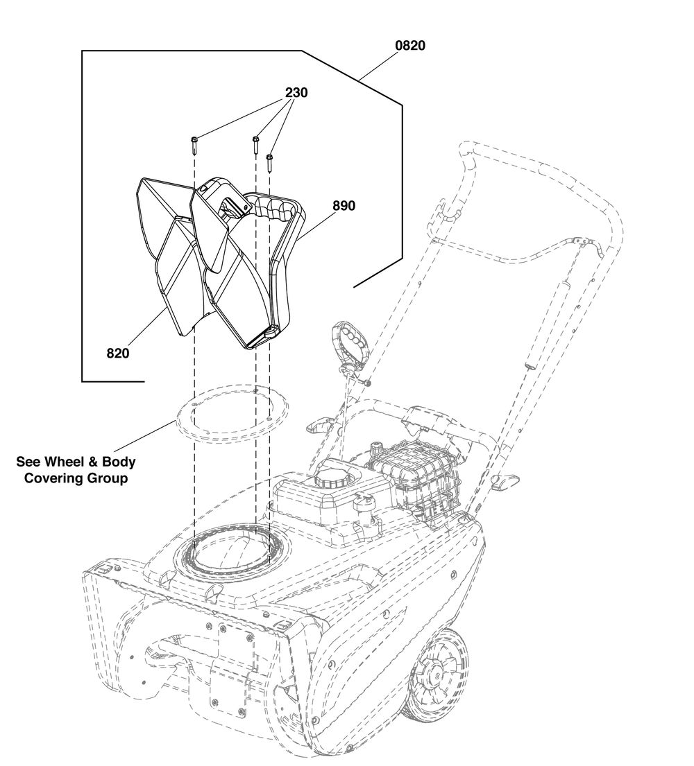 Chute Group - Manual Diagram and Parts List for 1696715-01-1022E 2019 Briggs and Stratton Snow Blower